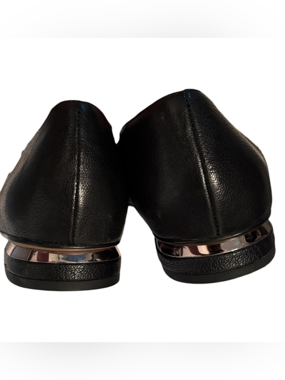 Women’s Black Leather Pointed Starland Loafers Flats Silver Accent On Heel 7.5 - Picture 7 of 7